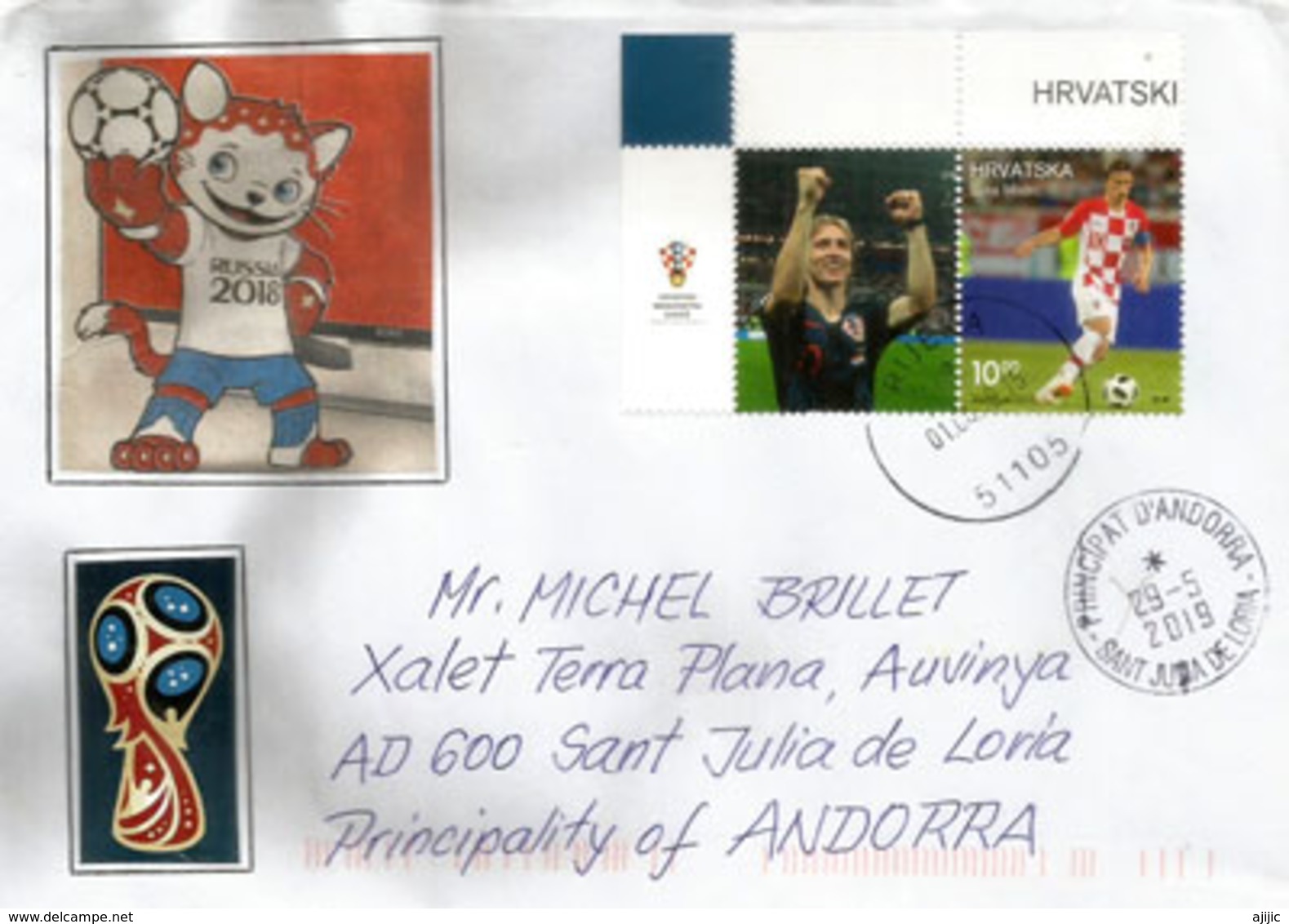 Succès De La Croatie à La Coupe Du Monde Russia 2018 (timbres Luka Modric), Sur Lettre Croatie Adressée Andorra - 2018 – Russie