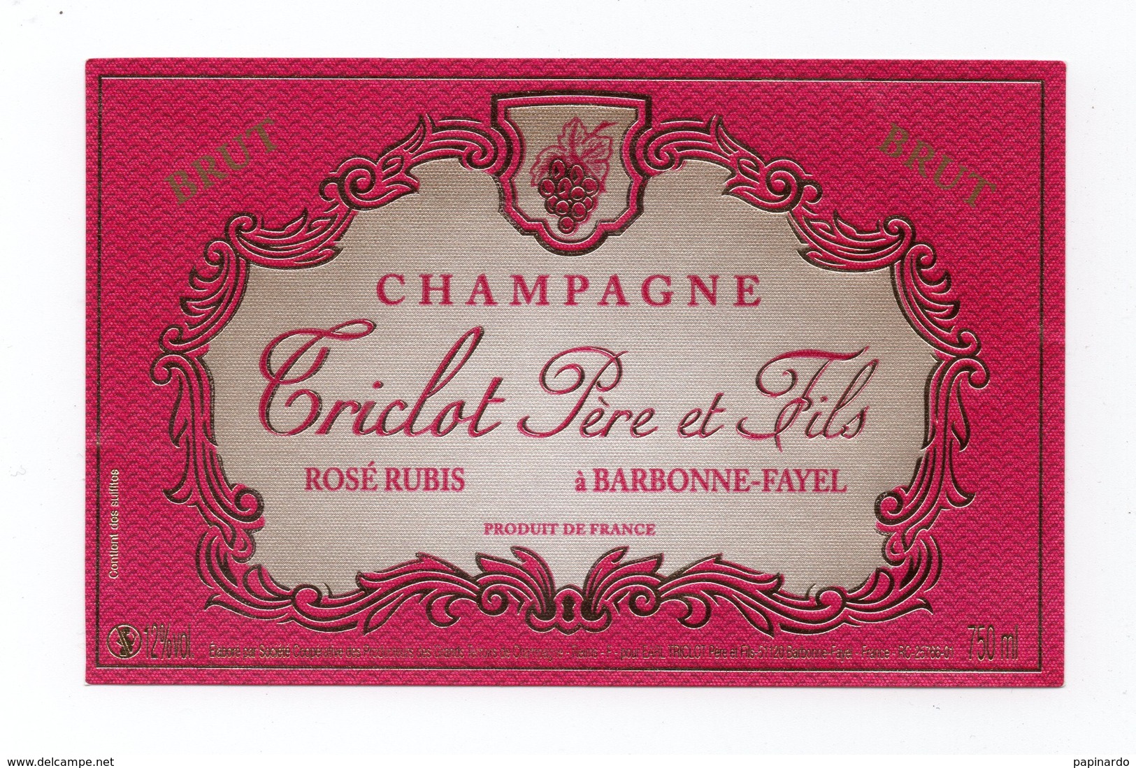 étiquette De Champagne  "  Triclot P&f - Champagne