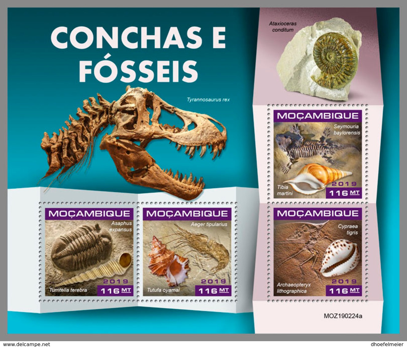 MOZAMBIQUE 2019 MNH Fossils Fossilien Fossiles M/S - OFFICIAL ISSUE - DH1921 - Fossili