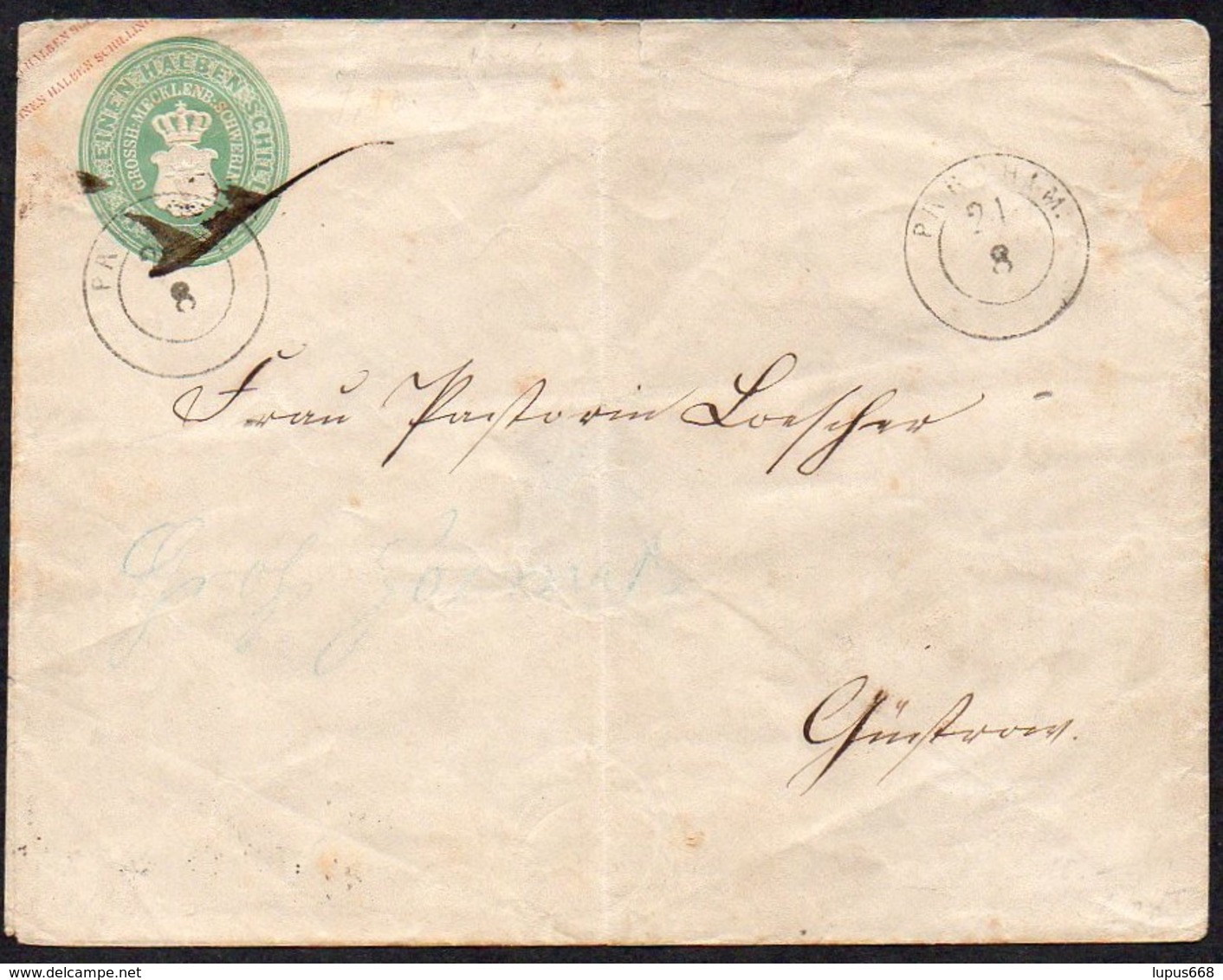 AD Mecklenburg-Schwerin 1856  Umschlag/ Cover ; Ein Und Einen Halben Schilling Von Parchim Nach Güstrow   Diverse Fehler - Mecklenburg-Schwerin