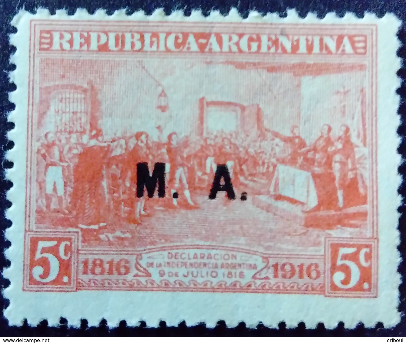 Argentine Argentina 1916 Indépendence Independencia Surchargé Overprinted M.A. Service Servicio Yvert S91 * MH - Dienstmarken