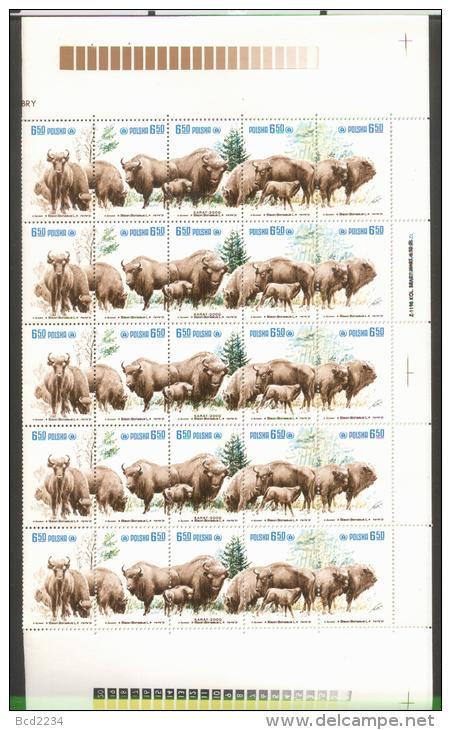 POLAND 1981 PROTECTION OF EUROPEAN POLISH BISON REINTRODUCE REPOPULATE ENVIRONMENT PROTECTION COMPLETE SHEET OF 50 NHM - Hojas Completas