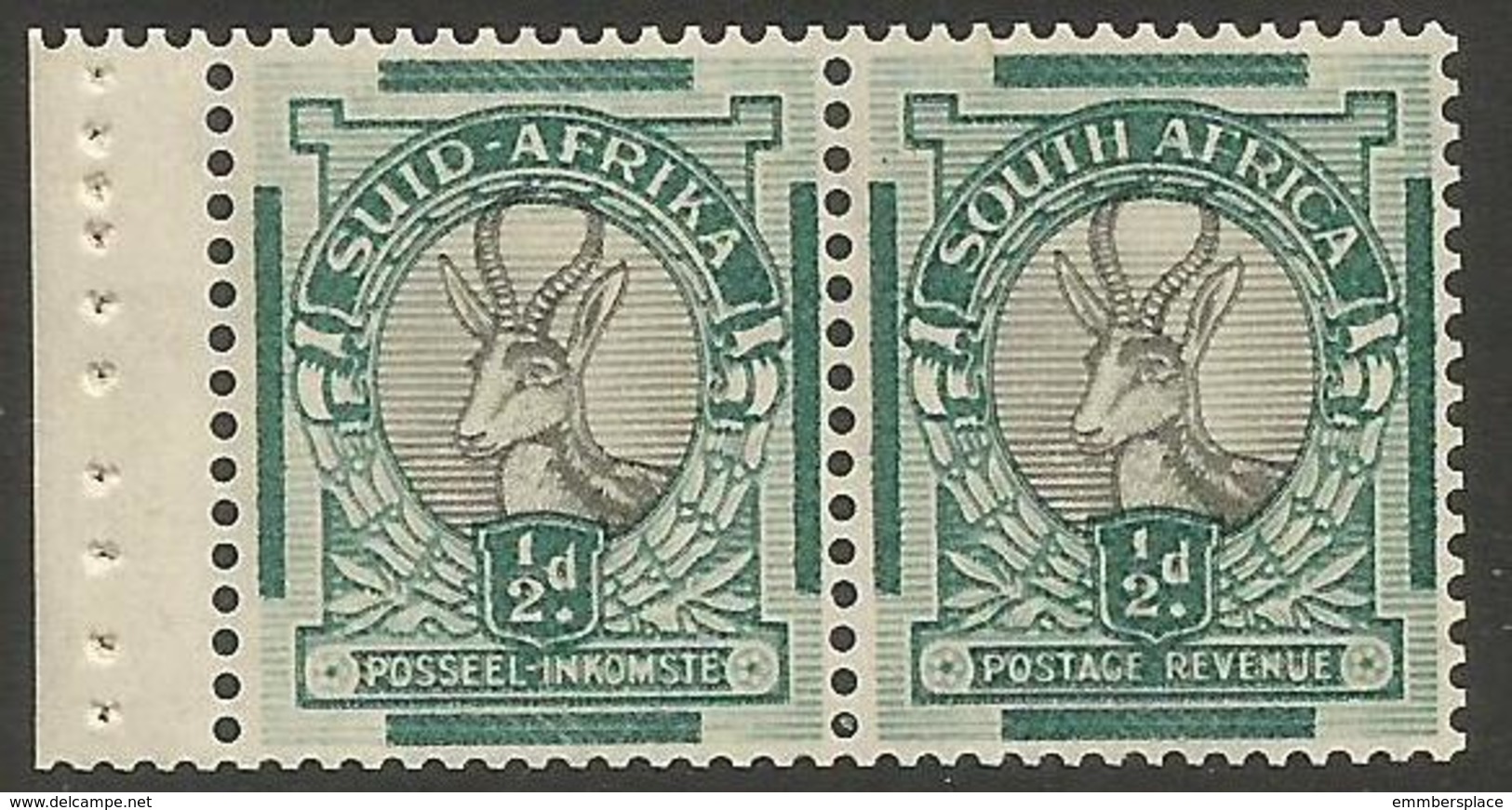 South Africa - 1937 Springbok 1/2d Booklet Pair MNH **    SG 75b   Sc 46b - Unused Stamps