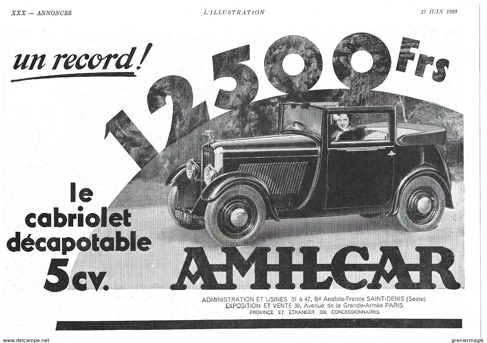 1933 Amilcar Cabriolet Décapotable (Automobile-Voiture-Usines à Saint-Denis) - Dialux Pellicule Lumichrome (publicité) - Advertising