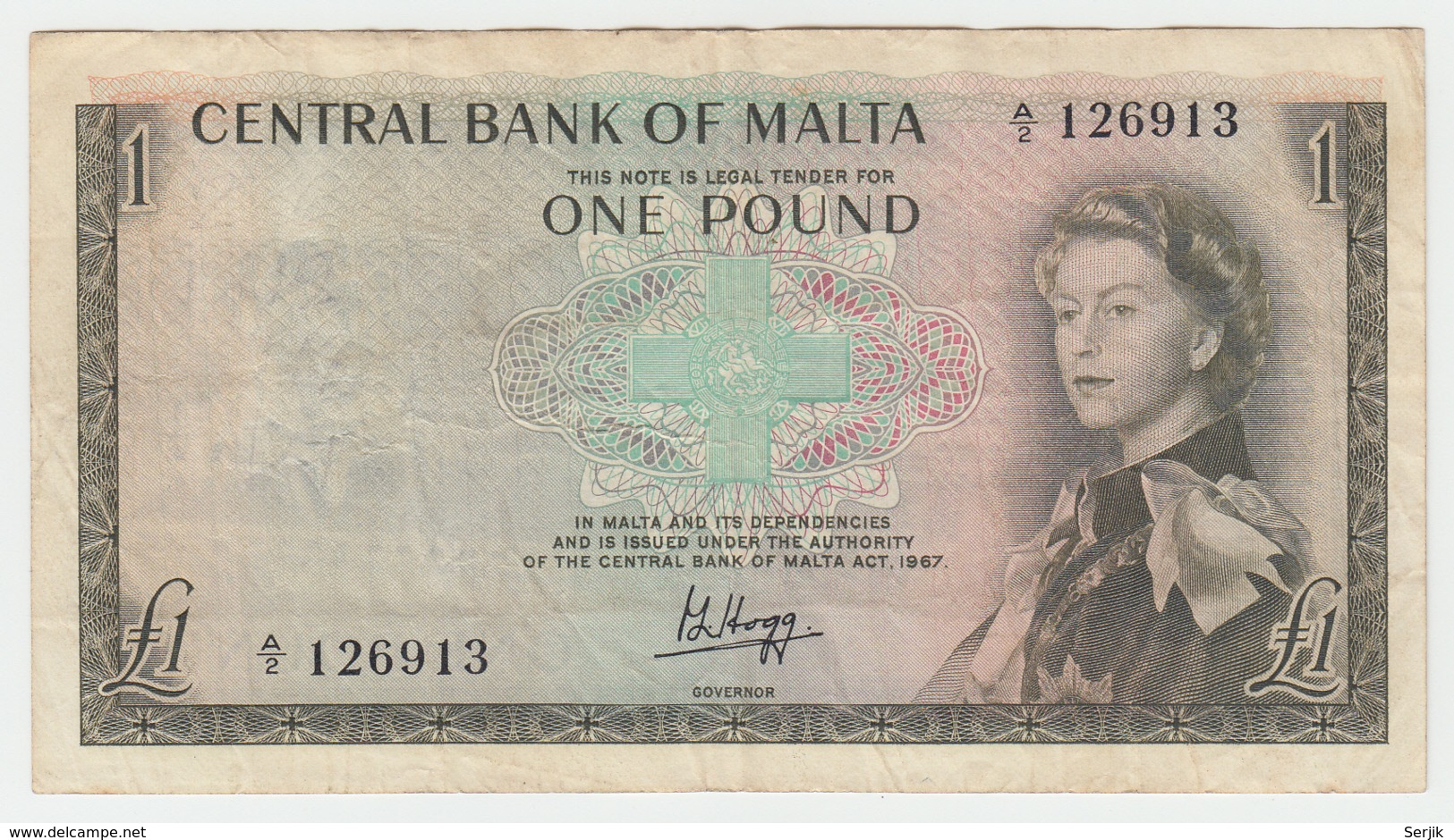 MALTA 1 POUND 1967 - 1969 VF+ PICK 29 - Malta