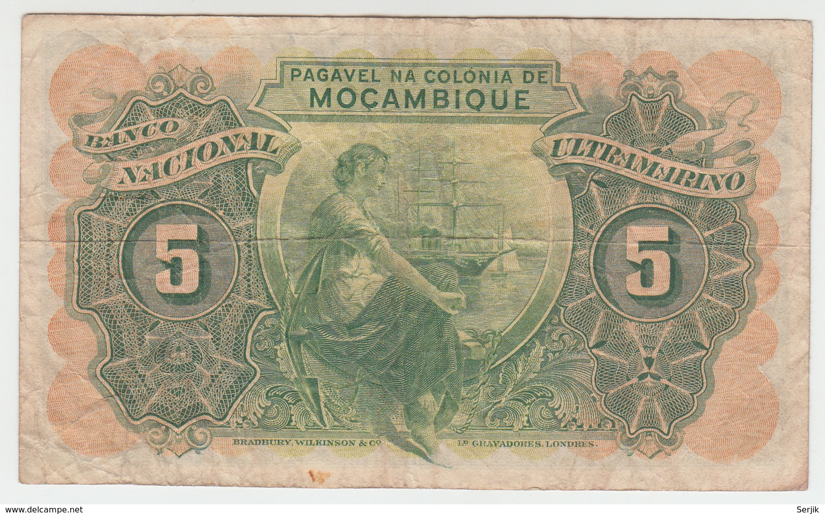 Mozambique 5 Escudos 1945 VF Pick 94 - Moçambique