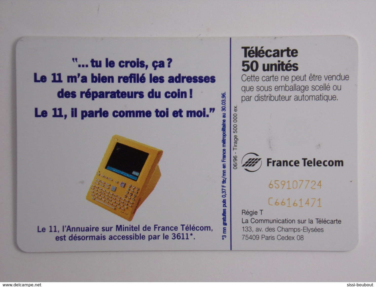 Télécarte - France Télécom - Minitel - Tirage 500000 - 1996 - Opérateurs Télécom