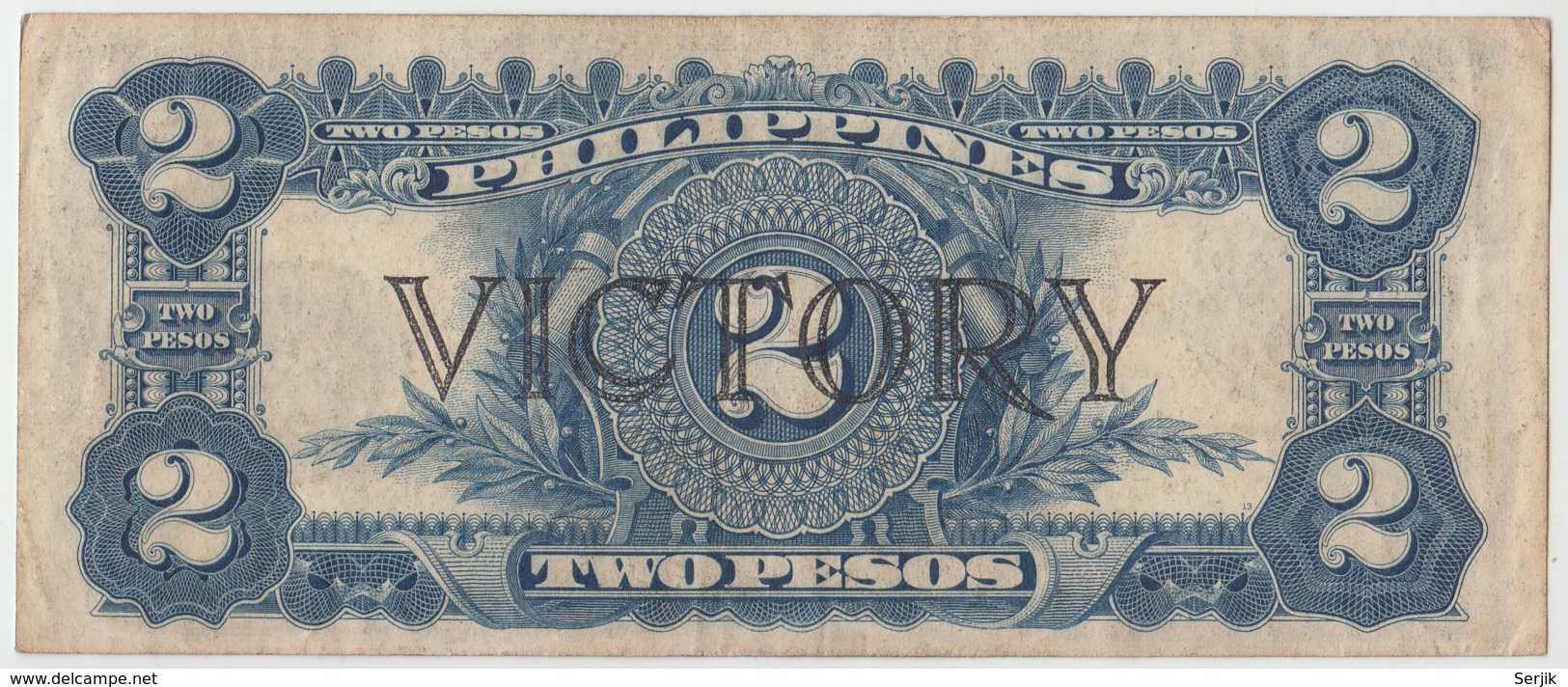 Philippines 2 Peso 1944 VF Victory Over Japan WW 2 - Series A Pick 95 - Filipinas