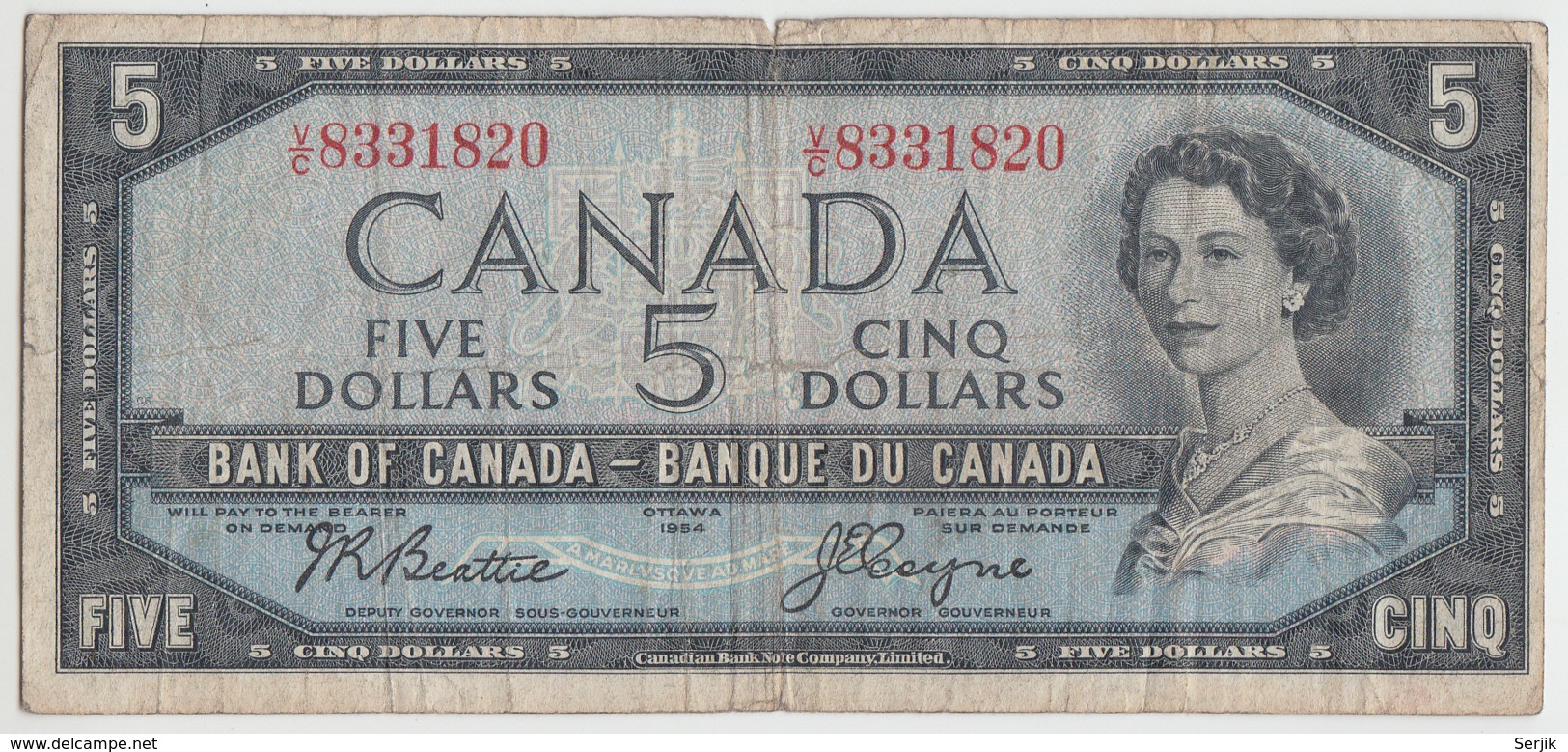 Canada 5 Dollars 1954 VG-F (1955-61) Beattie-Coyne Pick 77b 77 B - Canada