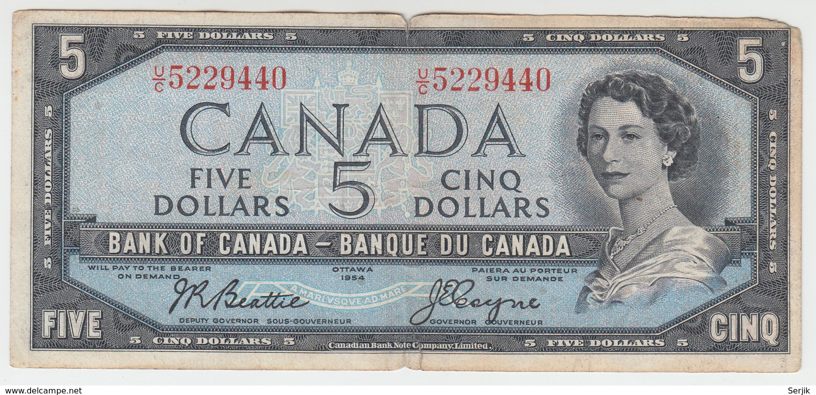 Canada 5 Dollars 1954 VG-F (1955-61) Beattie-Coyne Pick 77b 77 B - Kanada