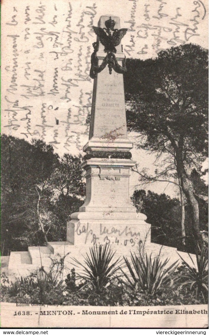 ! Menton Monument De L` Imperatrice Elisabeth, Denkmal Kaiserin Elisabeth Von Österreich, Sissi, 1903, München, Adel - Menton