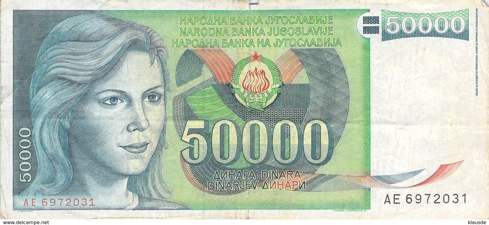 50 000 Dinar Banknote Jugoslawien 1988 VF/F (III) - Jugoslawien