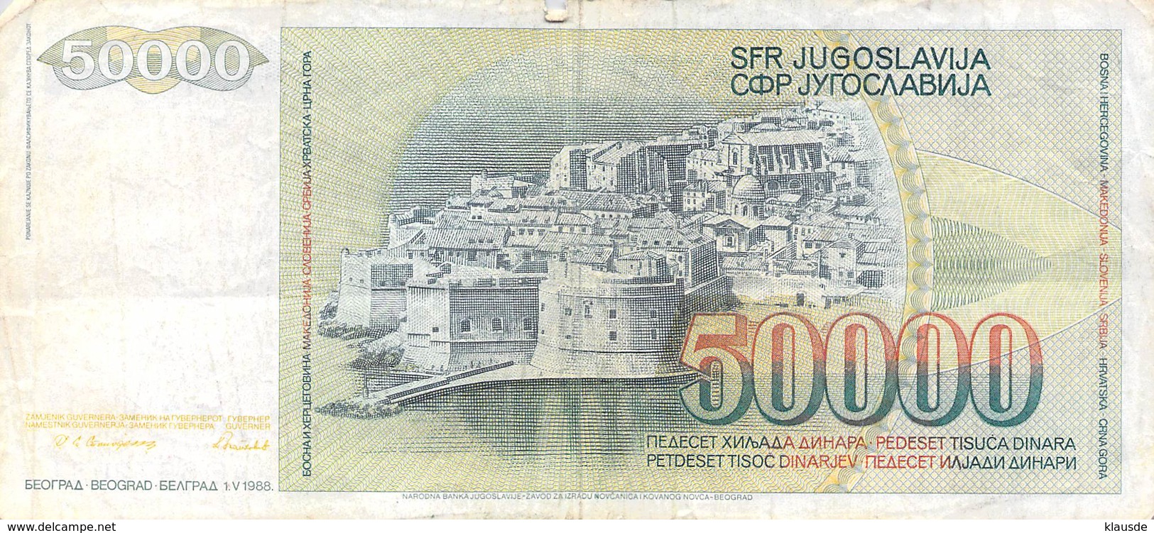 50 000 Dinar Banknote Jugoslawien 1988 VF/F (III) - Jugoslawien