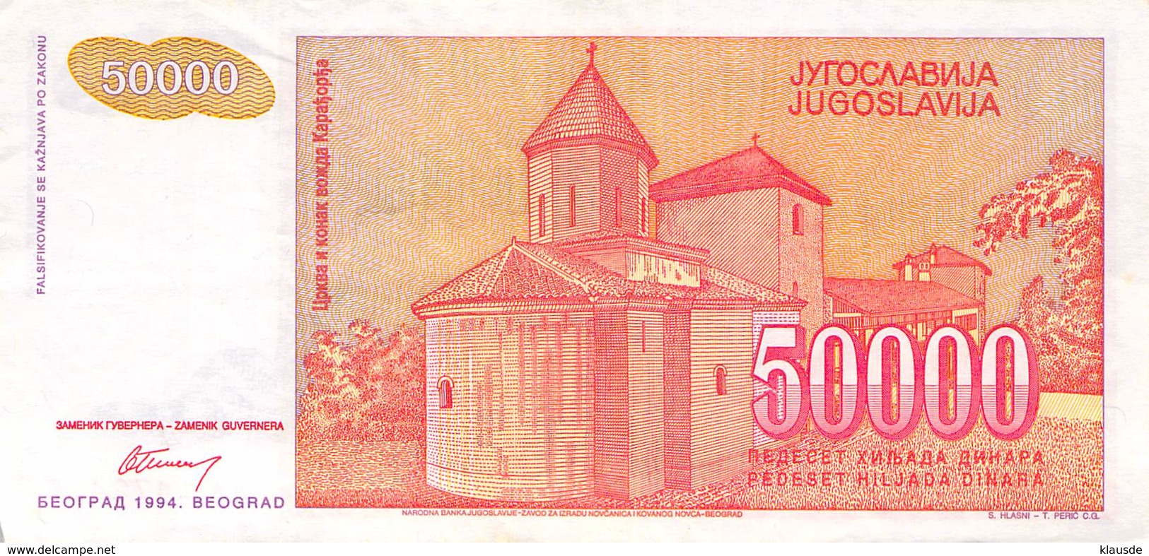 50 000 Dinar Banknote Jugoslawien 1994 VF/F (III) - Jugoslawien