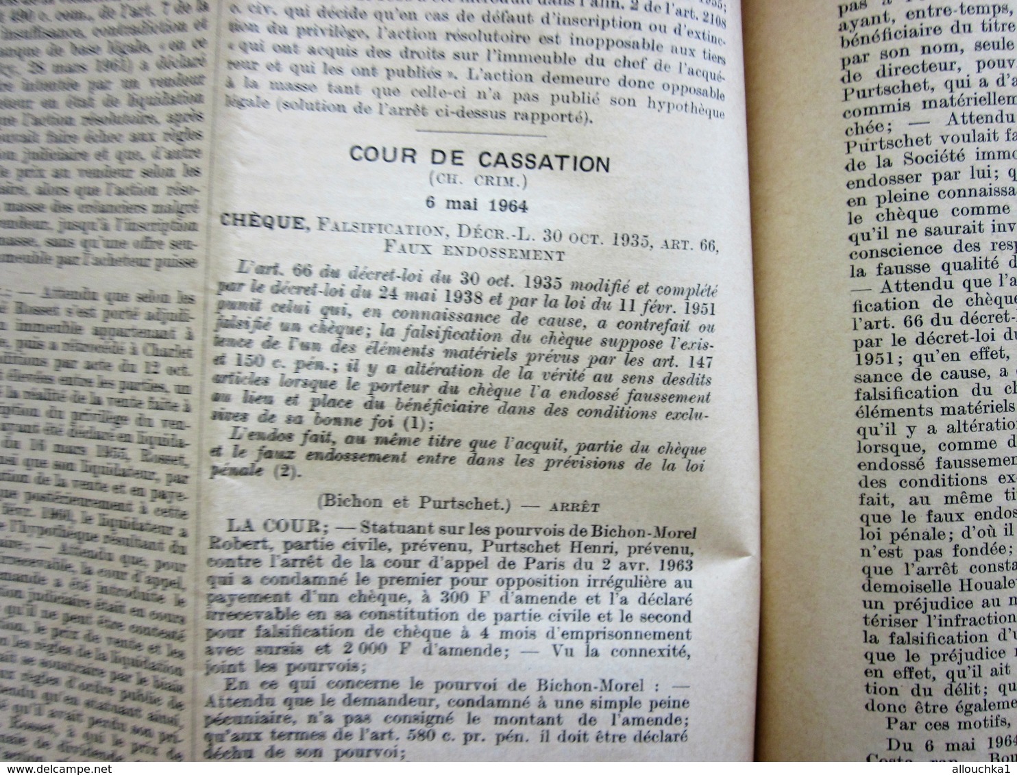 1964 Revue 38é CAHIER HEBDOMADAIRE RECUEIL DALLOZ JURISPRUDENCE DROIT DES ACTEURS & ARTISTES SUR LEURS INTERPRÉTATIONS - Diritto