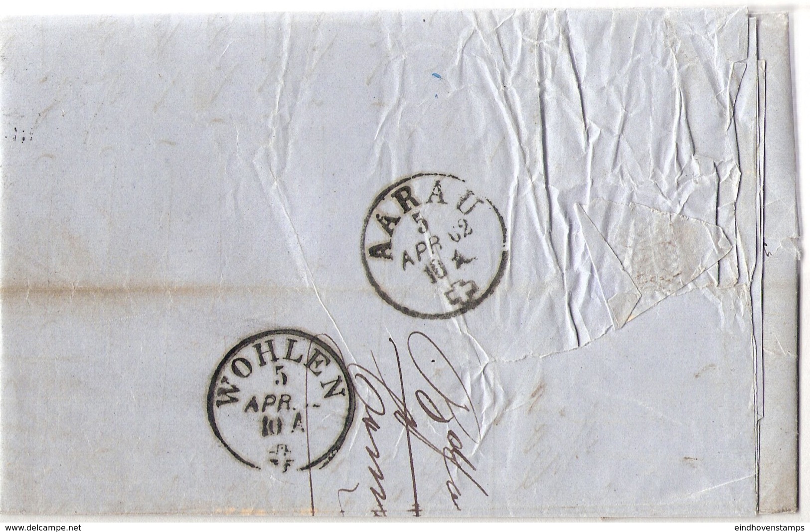 Germany Prussia Mainz 1851 Einkreis-Stempel, Vollständiger Brief über Aarau Nach Wohlen (Schweiz) - Prefilatelia