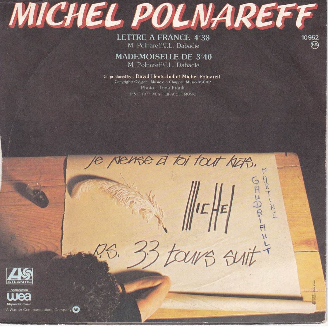 MICHEL POLNAREFF ‎– 45T – Lettre A France - Disco, Pop