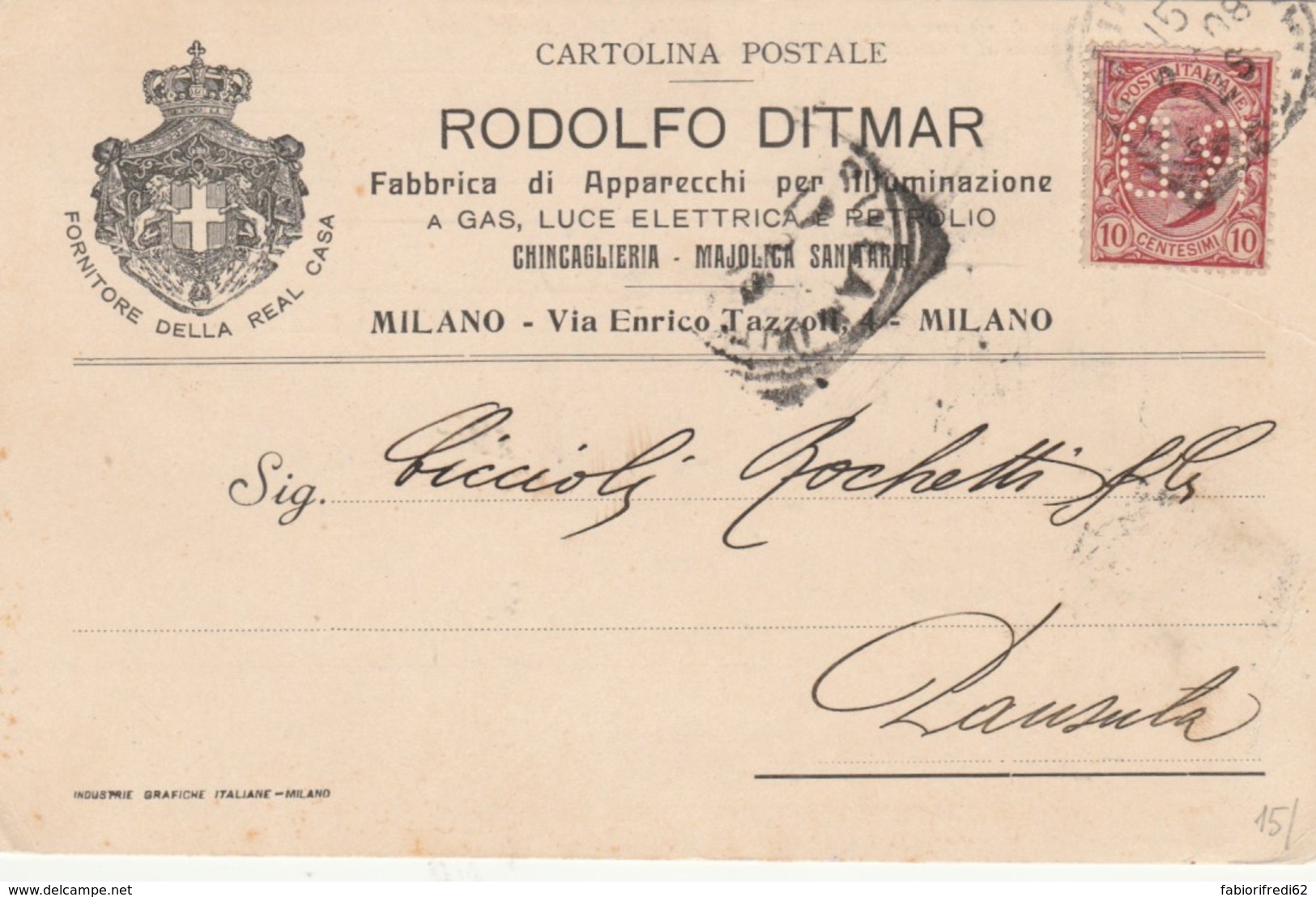 CARTOLINA POSTALE PRIMI 900 C.10 PERFIN RODOLFO DITMAR  (IX167 - Storia Postale