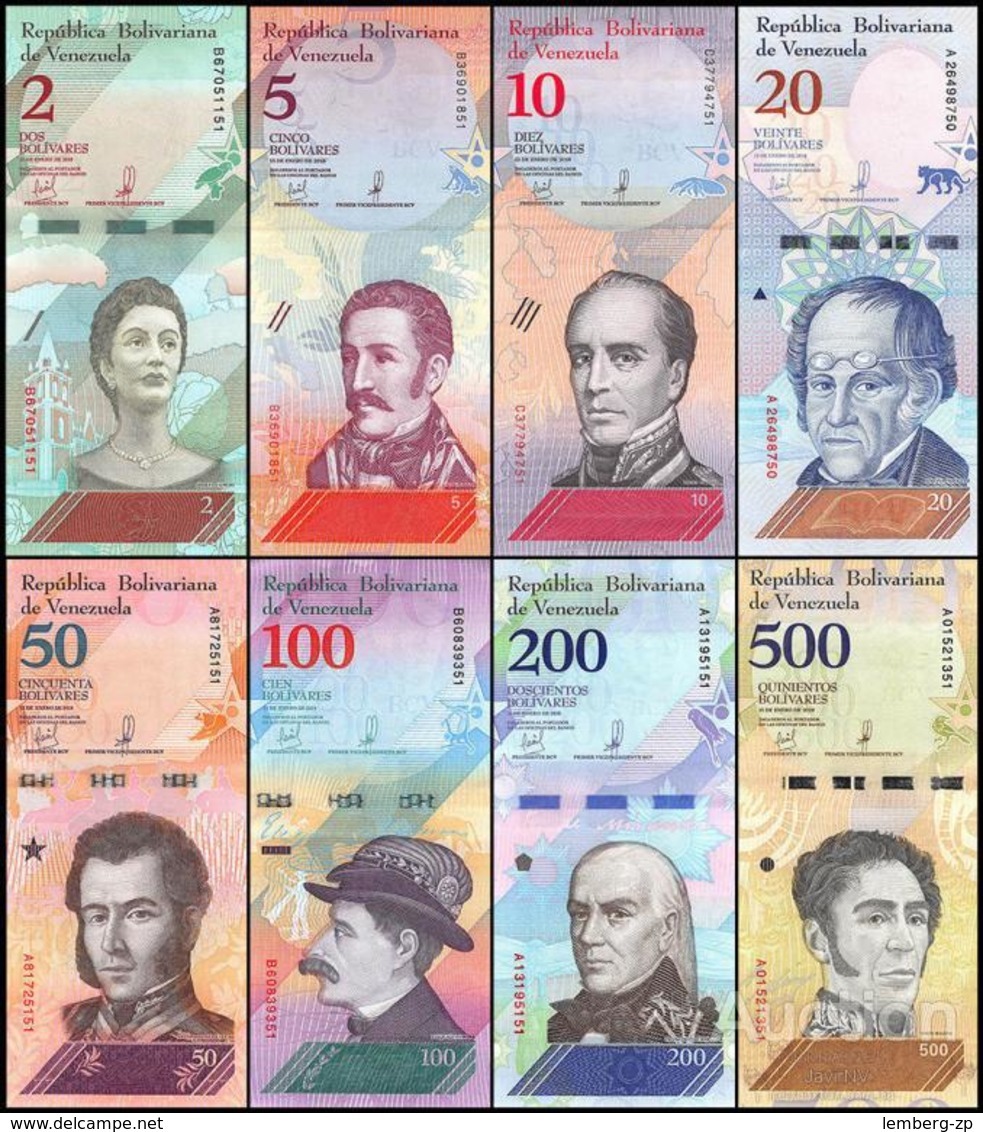 Venezuela - Set 8 Banknotes 2 5 10 20 50 100 200 500 Bolivares 2018 UNC Lemberg-Zp - Venezuela