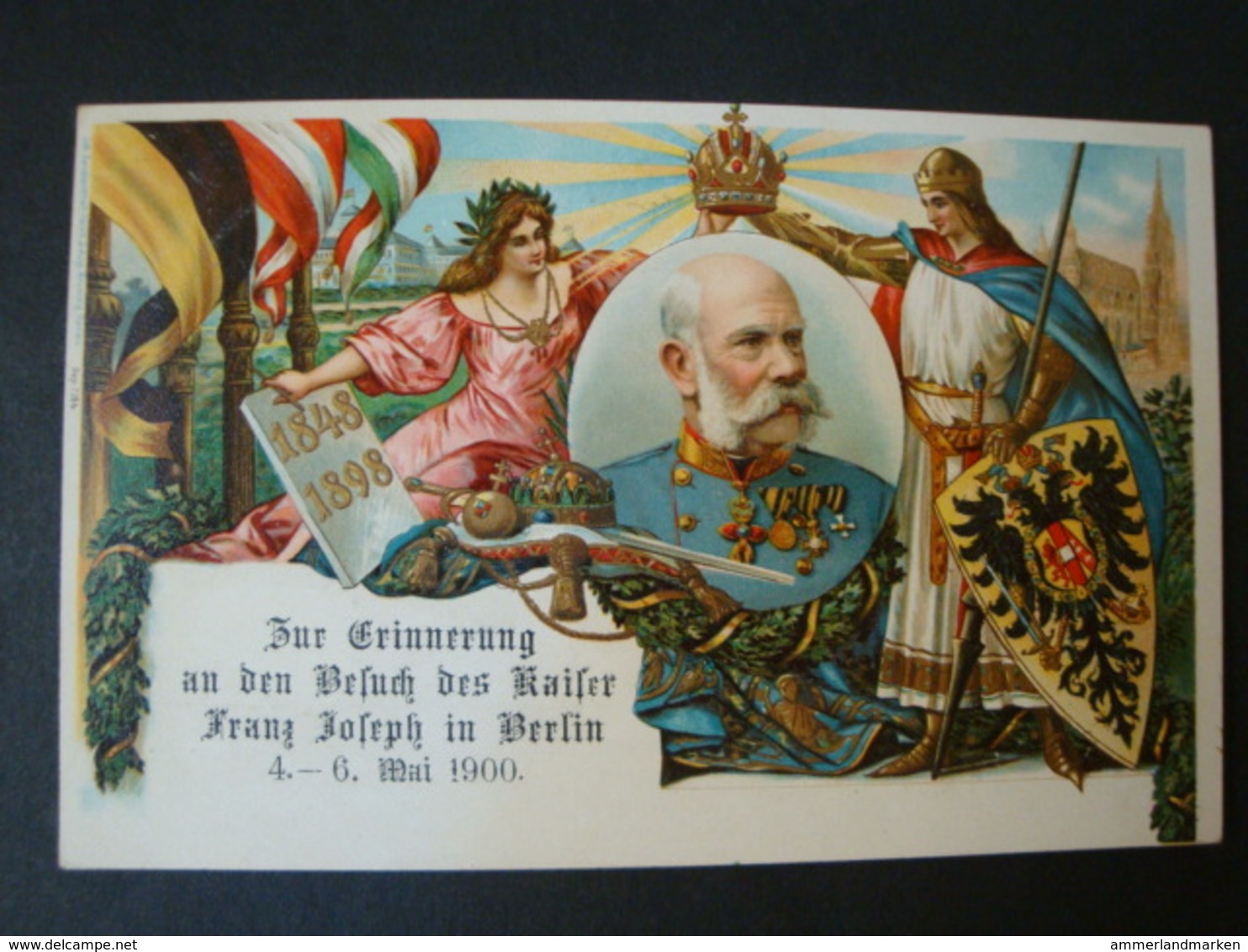 Litho, 1848-1898, Zur Erinnerung An Den Besuch Des Kaiser Franz Josef In Berlin, 4.-6.Mai 1900, Ungelaufen - Politische Und Militärische Männer