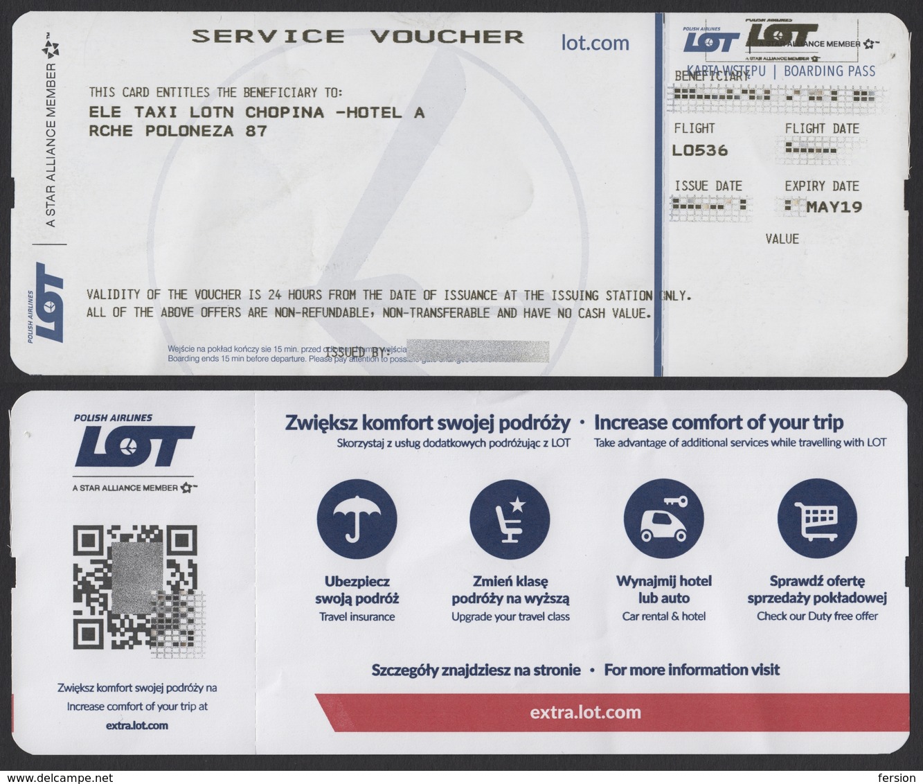 2019 LOT Polish Airlines - Taxi Hotel VOUCHER / Boarding Pass - Warsaw - Tarjetas De Embarque