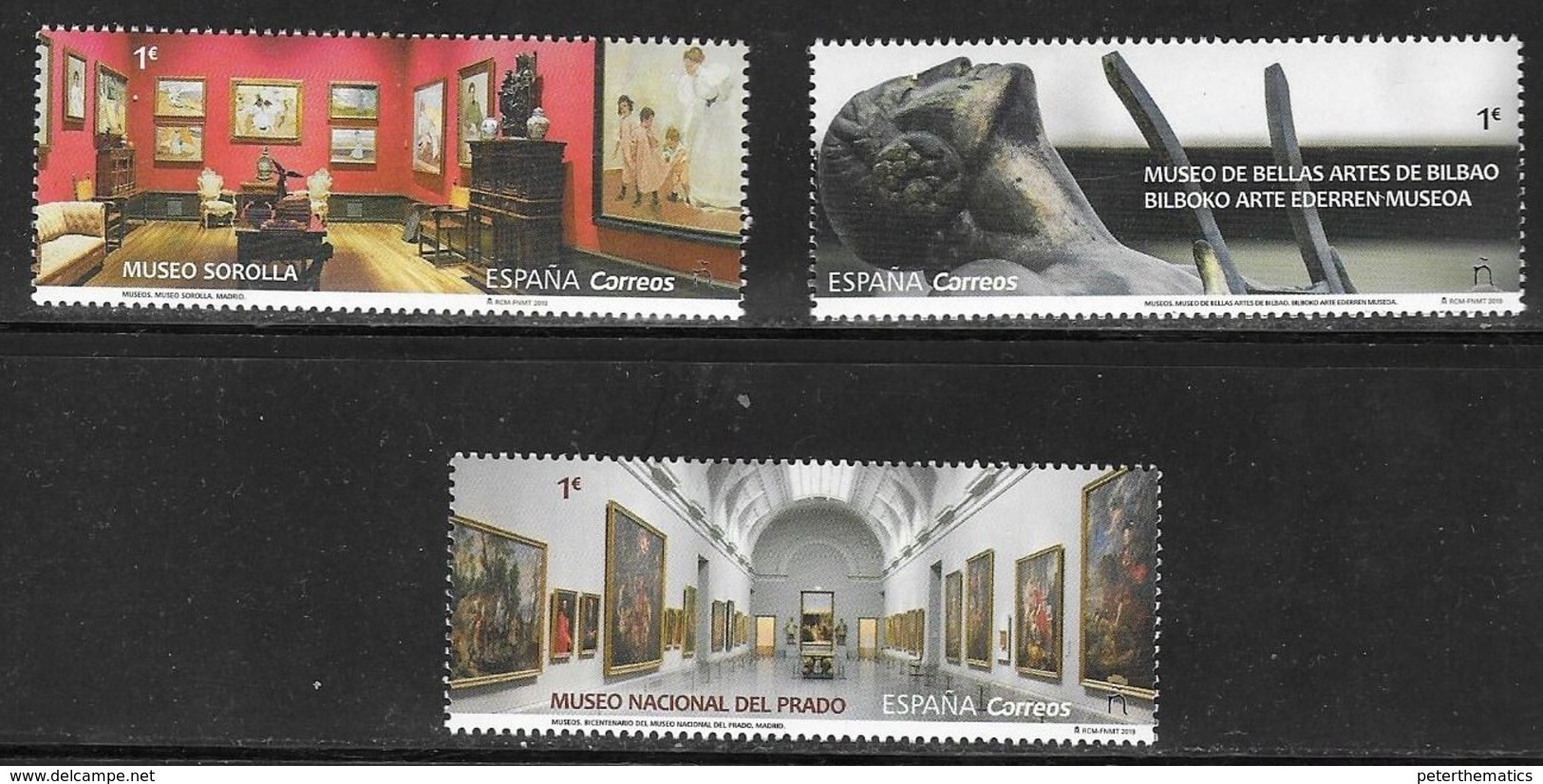 SPAIN, 2019, MNH,MUSEUMS, PRADO MUSEUMS, SOROLLA MUSEUM, MUSEO DE BELLAS ARTES BILBAO, PAINTINGS, SCULPTURES,3v - Museums