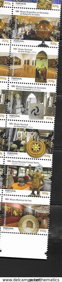 PORTUGAL, 2019, MNH,MUSEUMS, CENTENARY OF PORTUGUESE MUSEUMS, FOSSILS, ART, GEOLOGY, PLANTS, 13v IN FOLDED STRIP - Museen