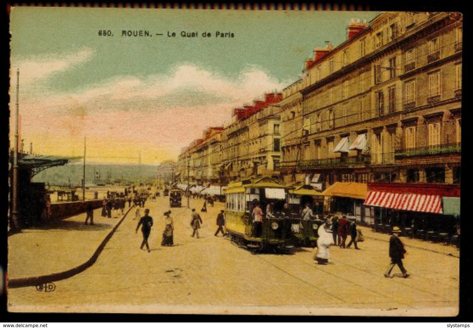 CPA 76 ROUEN N°650 LE QUAI DE PARIS ANIMEE TRAM COLORISEE ELD 1925 - Rouen