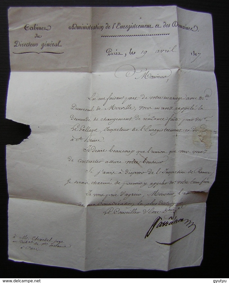 1817 Lettre Taxée à 8 Décimes, Taxe Annulée Et Remplacée Par 11 Décimes,  P Rouge De Paris - 1859-1959 Lettres & Documents