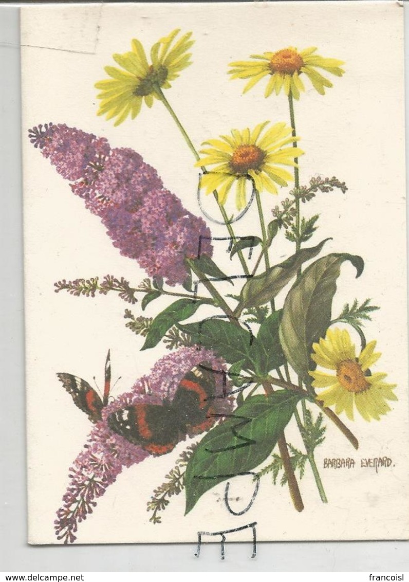 Carte Double De Vœux. Bouquet De Lilas Et Fleurs Des Champs. Papillons. Signée Barbara Everard - Fleurs