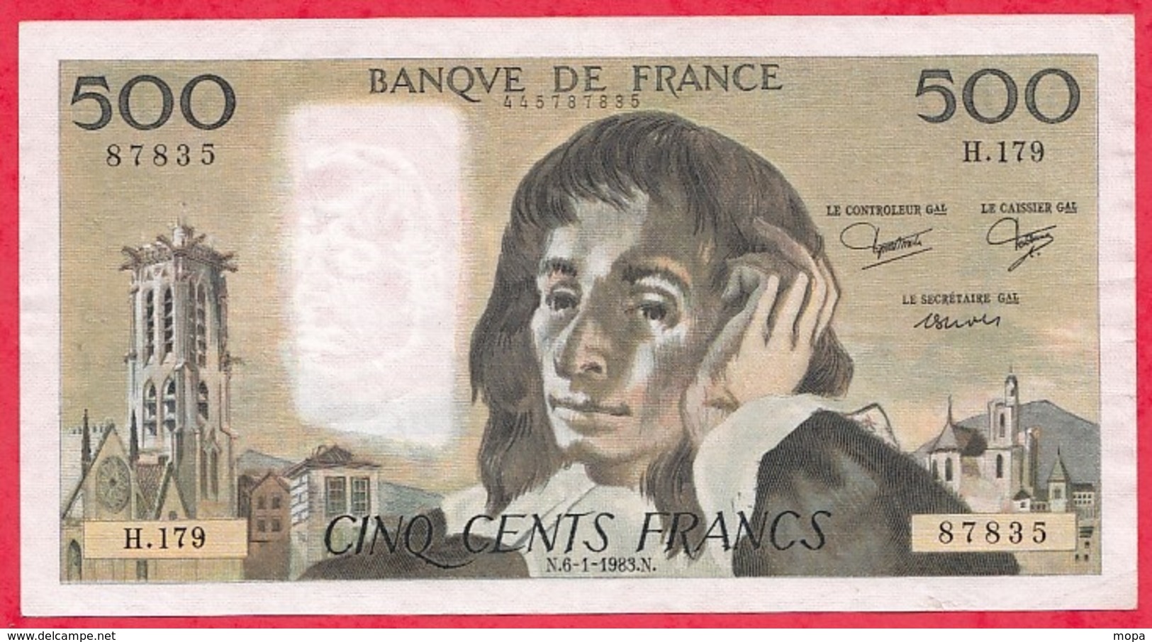 500 Francs "Pascal" Du 06/01/1983.N ----XF/SUP+-----ALPH .H.179 - 500 F 1968-1993 ''Pascal''