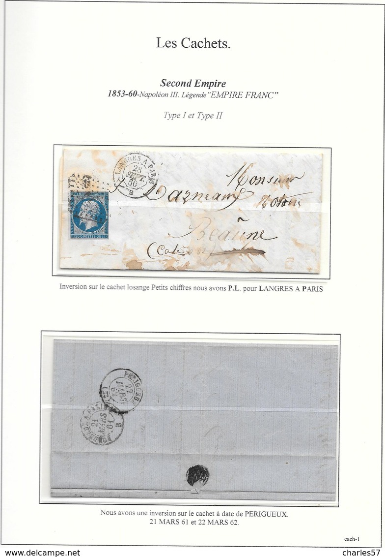 France : Napoléon III: Les Cachets  (voir Commentaires Sur Le Document) 2 Scans - 1853-1860 Napoleon III