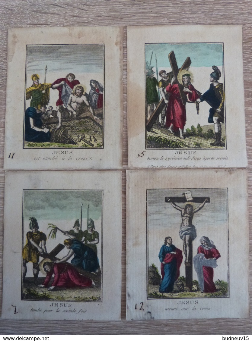 4 Images Religieuses, Chemin De Croix En Couleur, XVIIIe Siècle, No Canivet - Devotieprenten