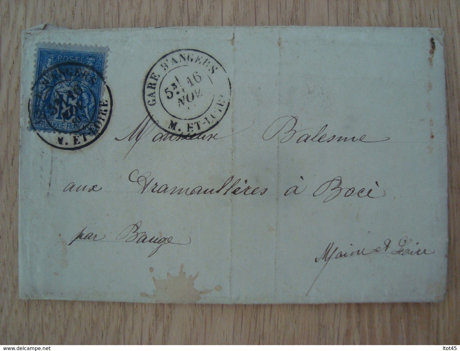 ENVELOPPE + LETTRE NOVEMBRE 1880 M. ET LOIRE - 1877-1920: Période Semi Moderne