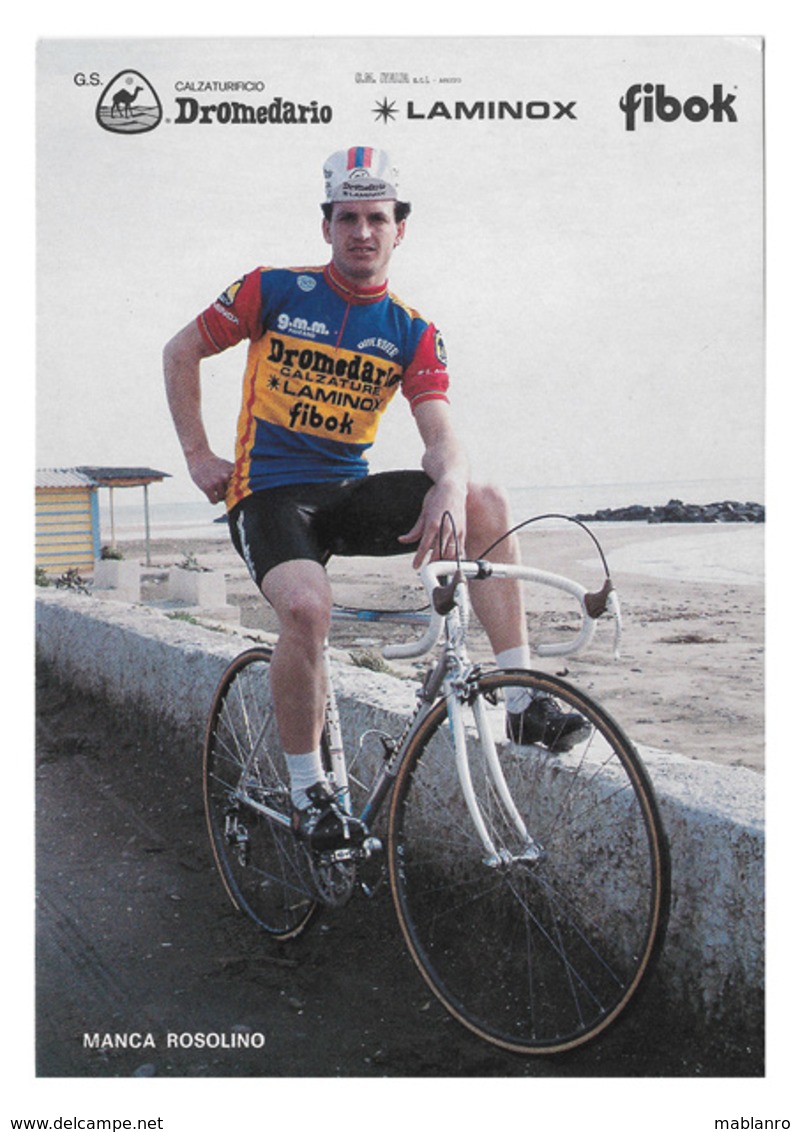 CARTE CYCLISME ROSOLINO MANCA TEAM DROMEDARIO 1985 - Cyclisme