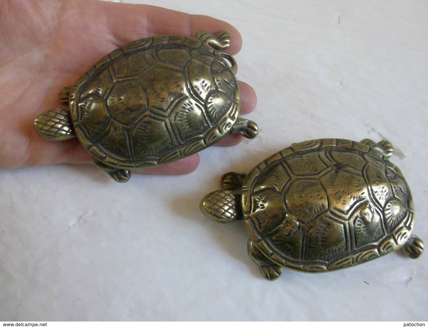 Lot 2 Tortues Boites England Laiton Patinées Non Nettoyées 11 Cm..! - Art Populaire