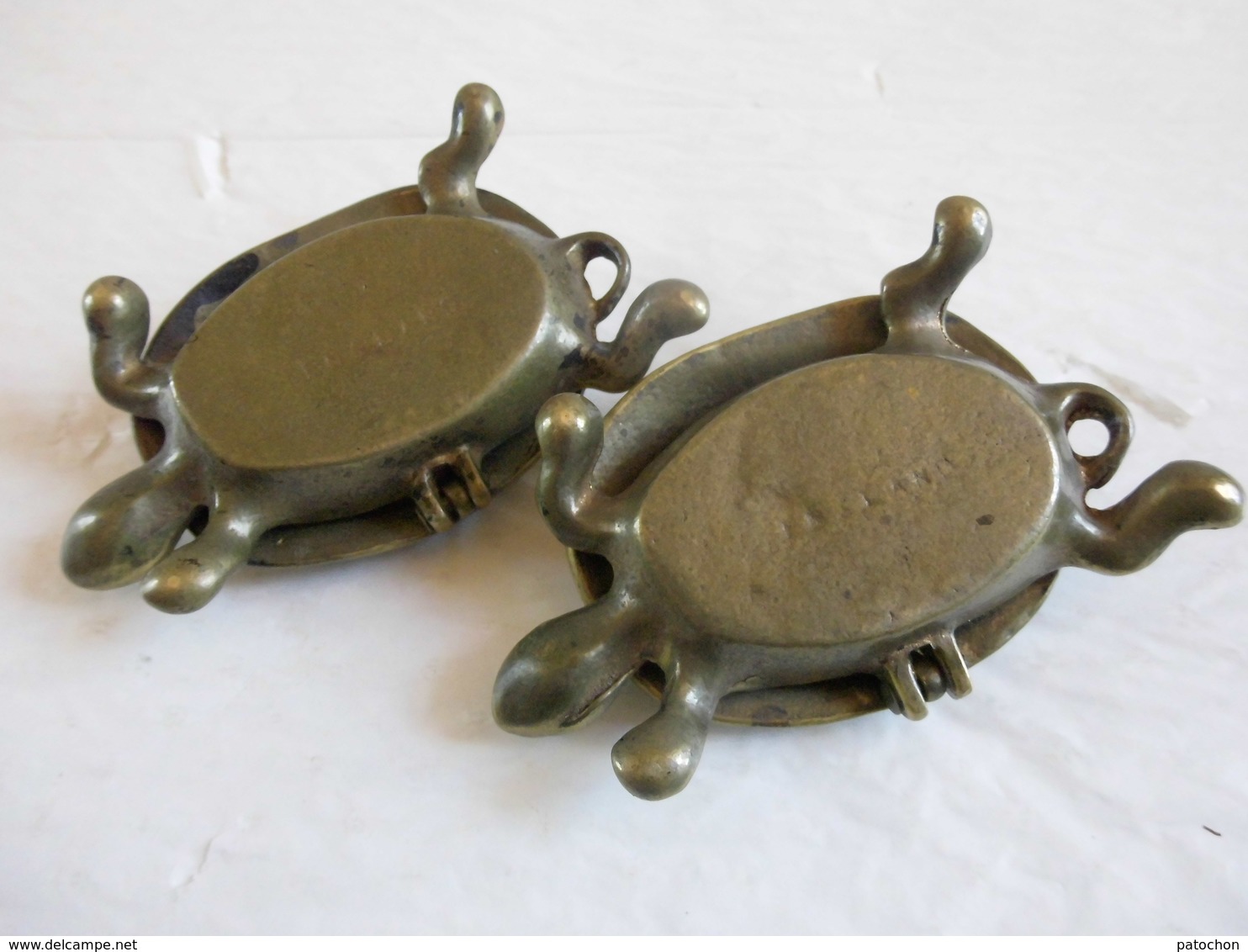 Lot 2 Tortues Boites England Laiton Patinées Non Nettoyées 11 Cm..! - Art Populaire