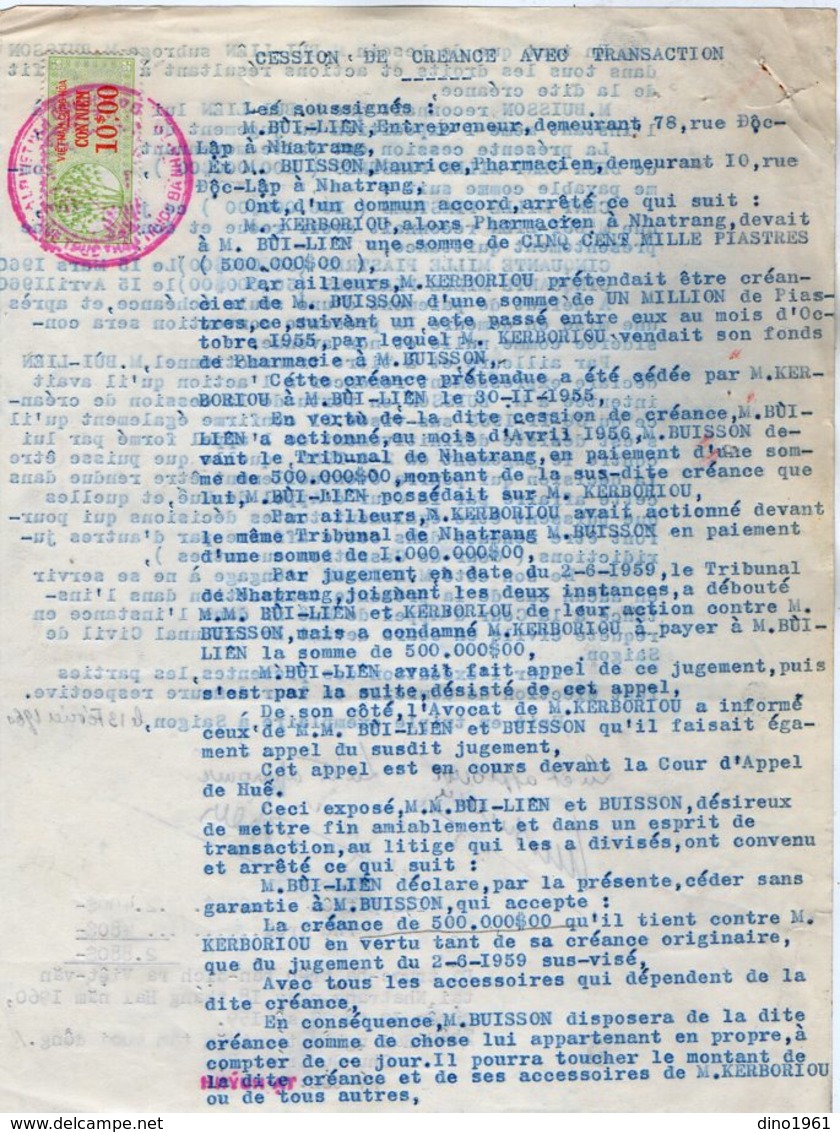 VP15.038 - INDOCHINE - VIETNAM - Lettre & Acte - Entre Mrs BUI - LIËN à NHATRANG & BUISSON Pharmacien - Autres & Non Classés