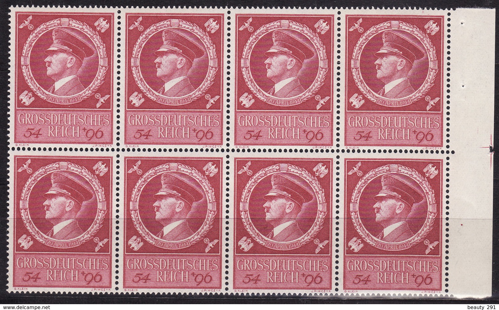 Deutsches Reich 1944 Mi 887 Block Of 8 MNH**VF - Neufs