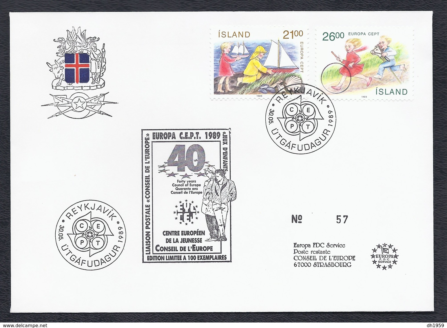 1989 ISLAND ISLANDE REYKJAVIK CEPT CONSEIL EUROPE 40 YEARS COUNCIL ANNIVERSAIRE EDITION LIMITEE TIRAGE 100 Ex - Brieven En Documenten