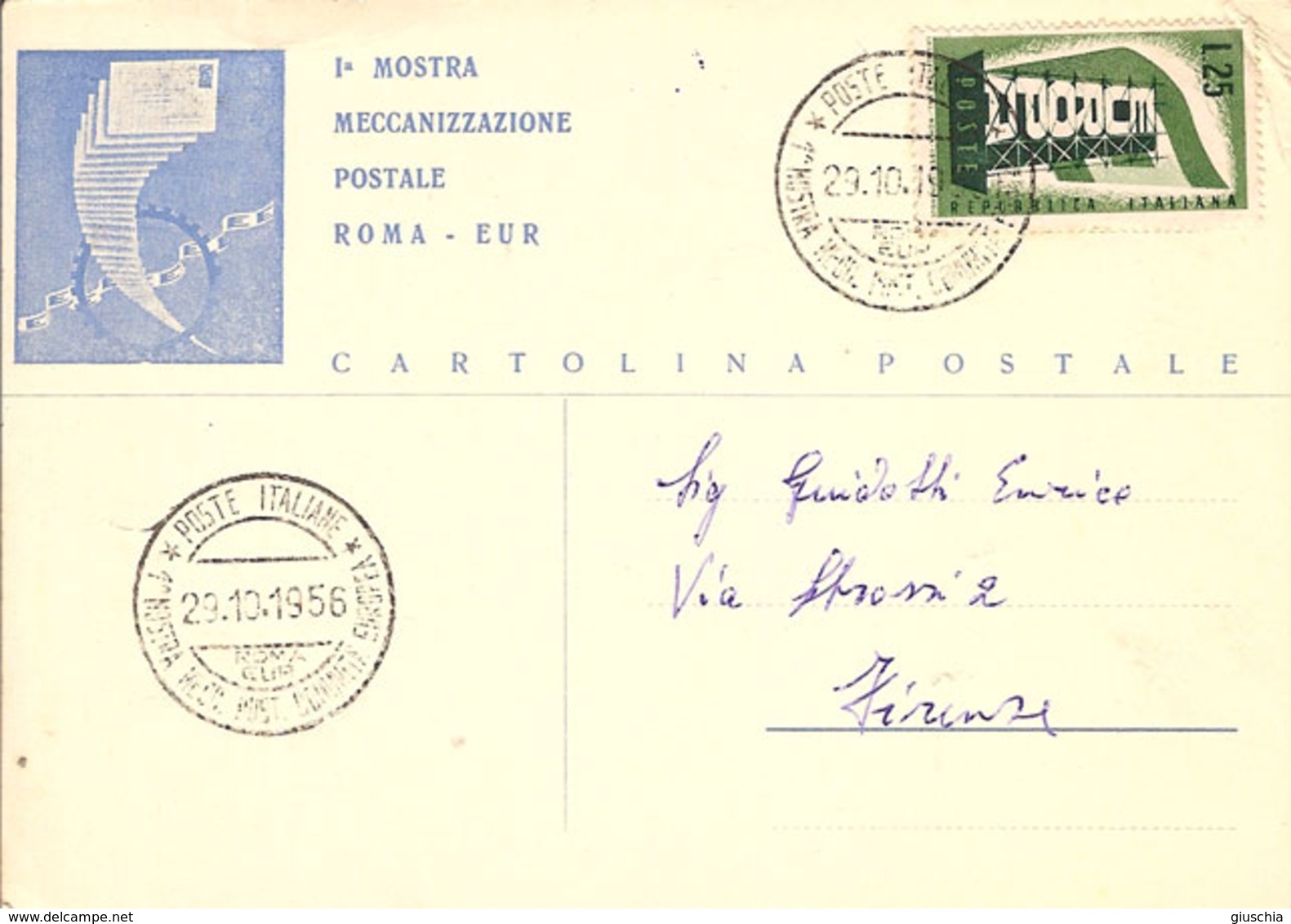 (St.Post.).1^ MOSTRA MECCANIZZAZIONE POSTALE ROMA - EUR, 1956, ANNULLO SPECIALE (2-19) - Correo Postal