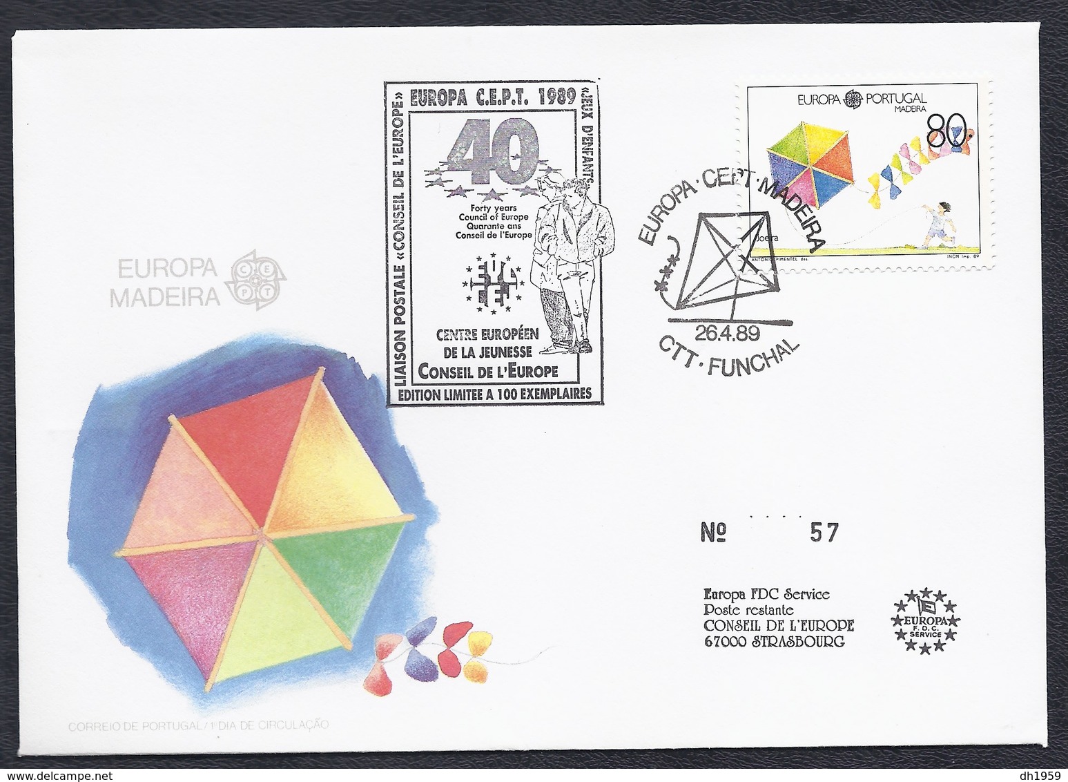 EDITION LIMITEE TIRAGE 100 Ex 1989 PORTUGAL FUNCHAL  CEPT CONSEIL EUROPE 40 YEARS COUNCIL ANNIVERSAIRE - Funchal