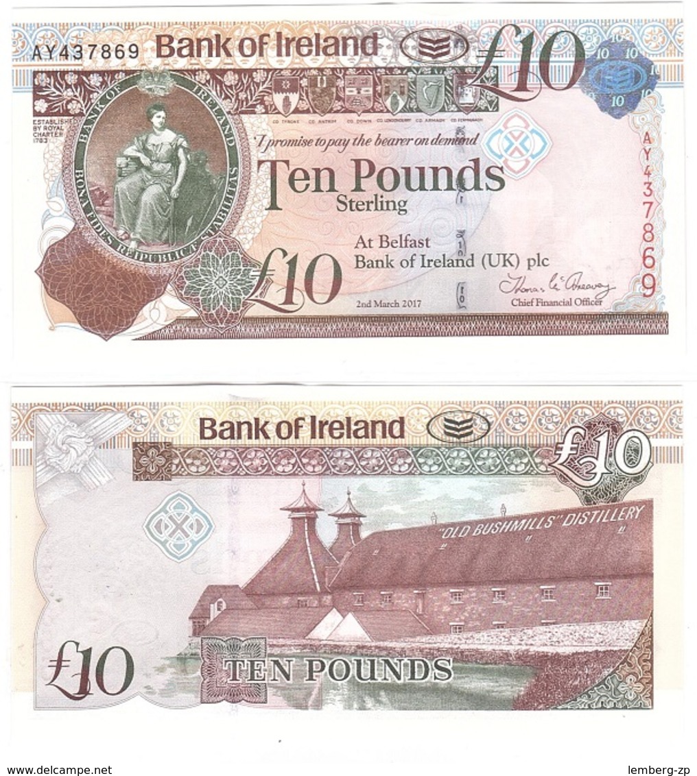 Ireland Northern - 10 Pounds 2017 AUNC Bank Of Ireland Paper Lemberg-Zp - 10 Pounds