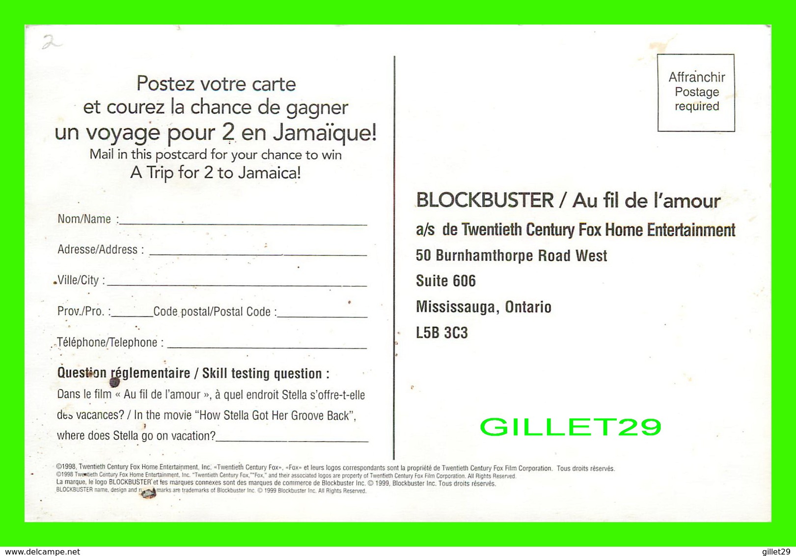 ADVERTISING, PUBLICITÉ - BLOCKBUSTER / AU FIL DE L'AMOUR - - Werbepostkarten