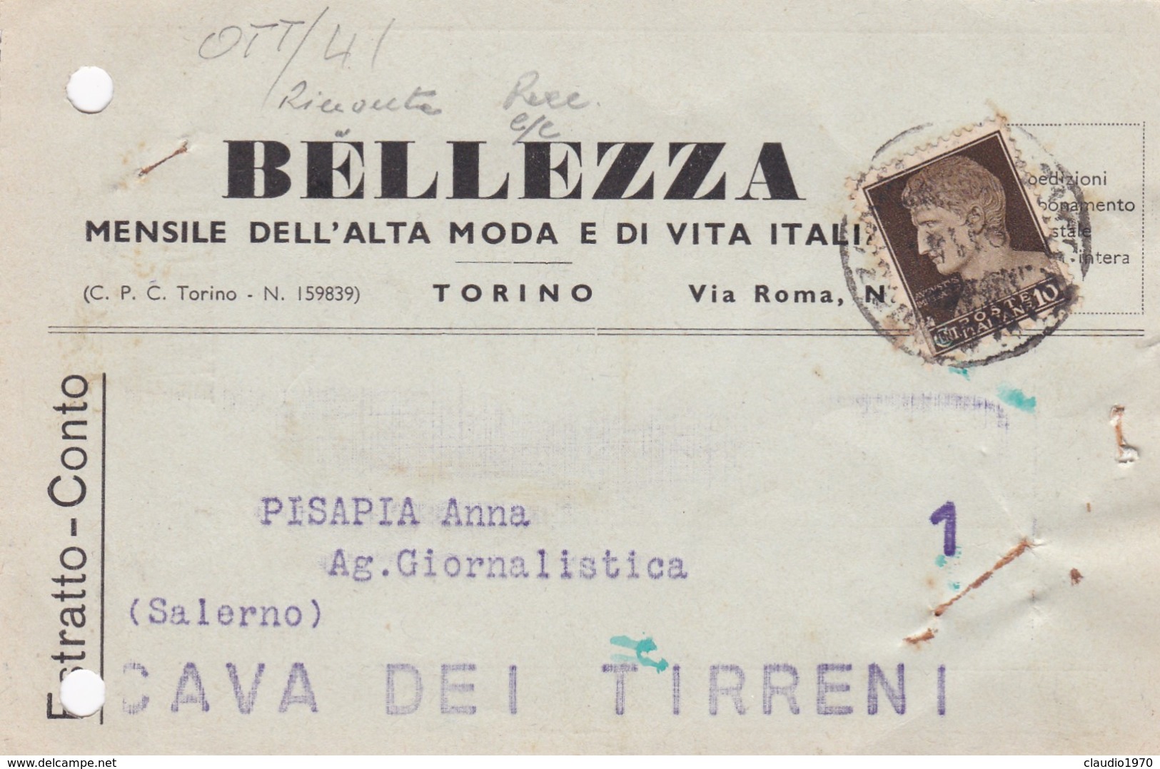 STORIA POSTALE - TORINO - BELLEZZA - MESILE DELL' MODA E DI VITA ITALIANA -VIAGGIATA PER CAVA DEI TIRRENI ( SALERNO) - Storia Postale