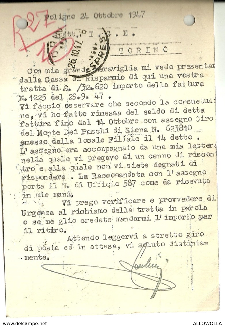 4050 " ABBIGLIAMENTO PER SIGNORA ALFONSO CECCHERINI-FOLIGNO" CART. POST. ORIG. SPEDITA 1947 - Negozi