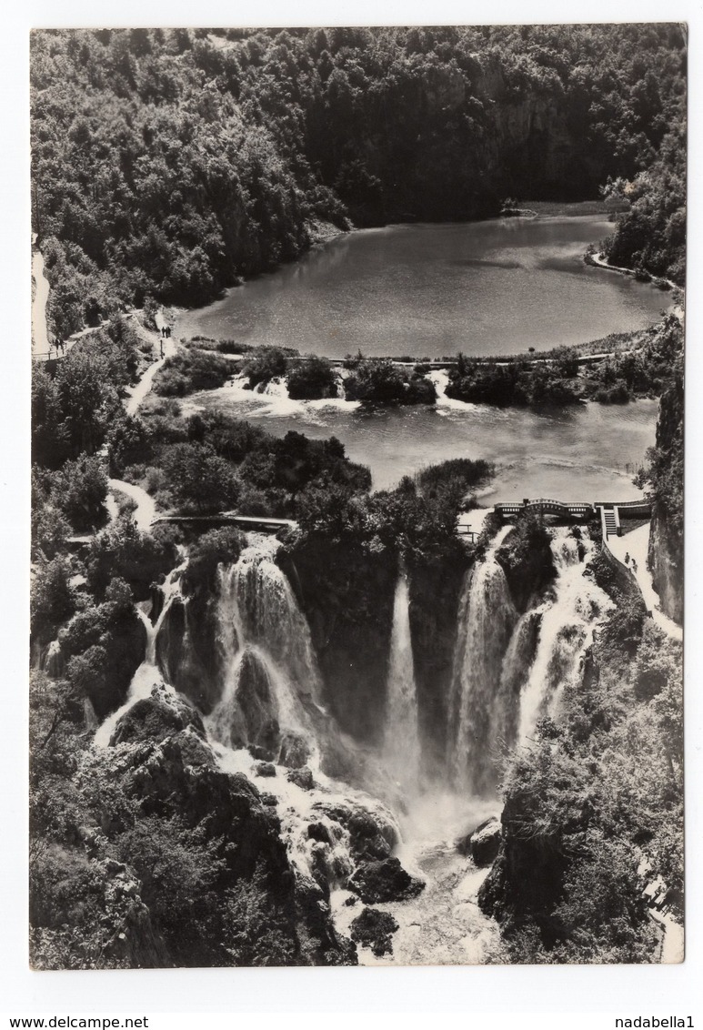 1959. YUGOSLAVIA,CROATIA,PLITVICE,ZAGREB POSTAGE DUE,PLITVICE WATERFALL,ILLUSTRATED POSTCARD,USED - Yugoslavia