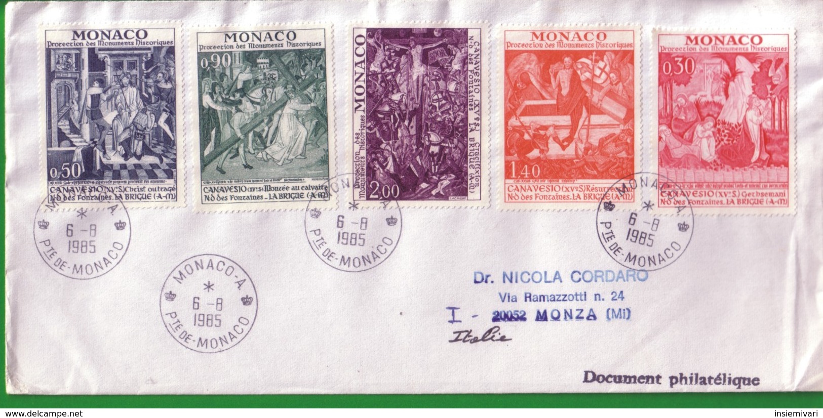 1972 Principato Di Monaco - Protezione Dei Monumenti Storici - Affreschi Di J. Canavesio, Cappella Di Notre-Dame Des Fon - Storia Postale