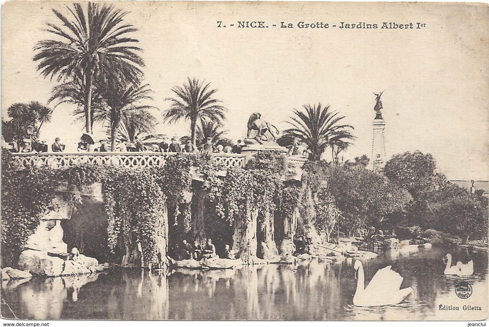 7. NICE . LA GROTTE - JARDINS ALBERT 1er + 2 CYGNES AU 1er PLAN . CARTE NON ECRITE - Parcs Et Jardins