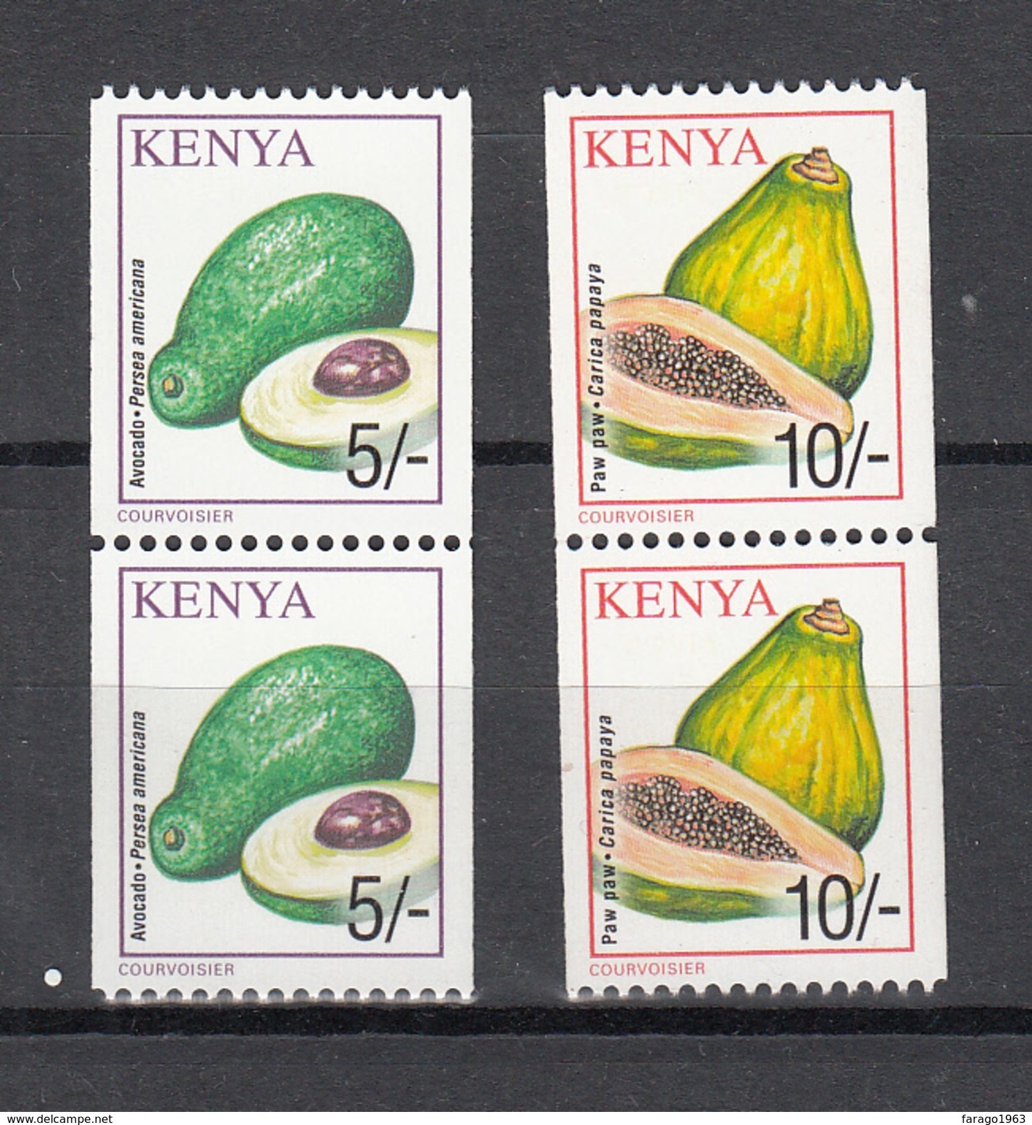 2001 KENYA Crops COIL Pairs Of 5/- Avocado And 10/- Paw Paw Papaya Fruits NOT TO BE FOUND IN MOST Definitive Sets - Kenya (1963-...)